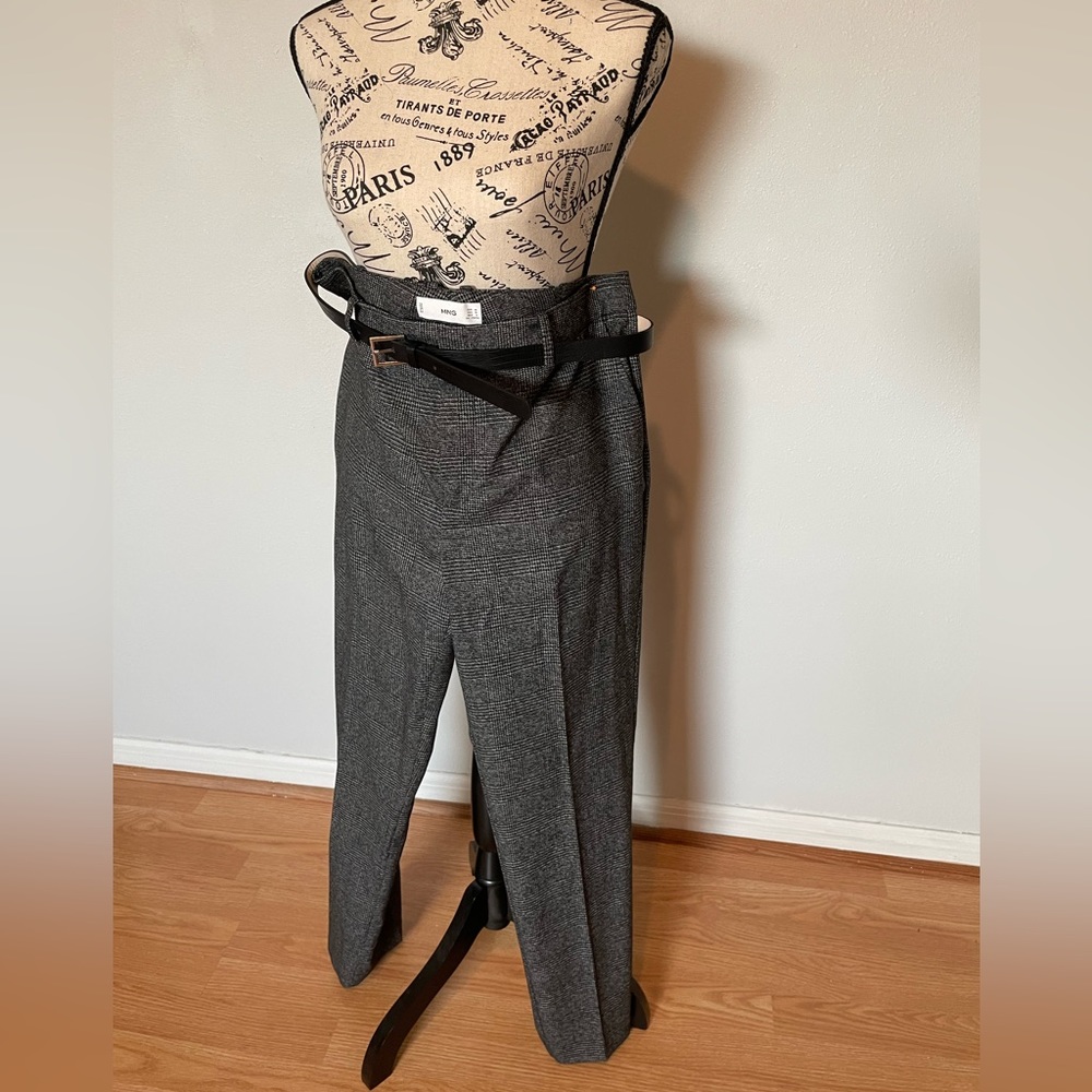 Mango suit pants, plaid black and grey. Size 10, belt included.